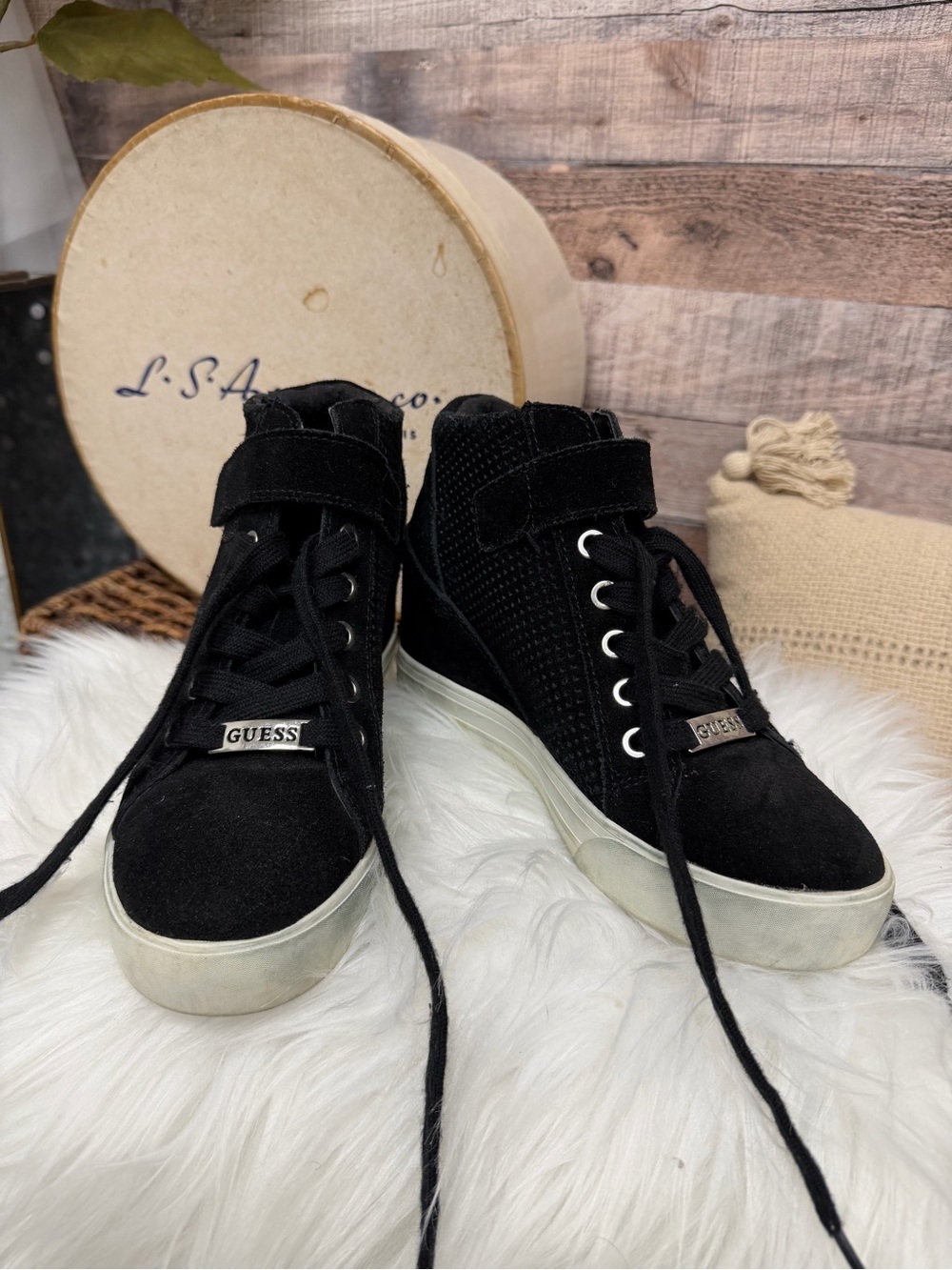 Guess Black Suede High-Top Wedge 6